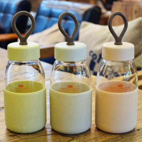 400ML Wheat Straw Portable Glass Cup, Promotional Glass, business gifts