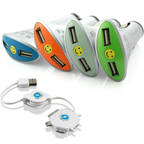 Smiley Double-port Car Charger, Adapter, business gifts